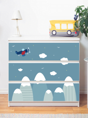 Berg, moln och flygplan - IKEA Malm 3 lådor