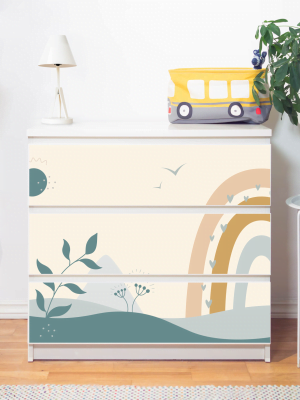 Naturlandskap med regnbåge till Malmbyrå med 3 lådor